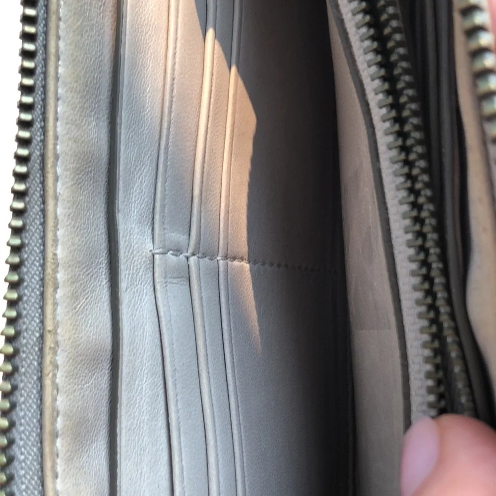 Reed Krakoff Silver Leather Zip Around Ribbon Large Wallet Flawed
